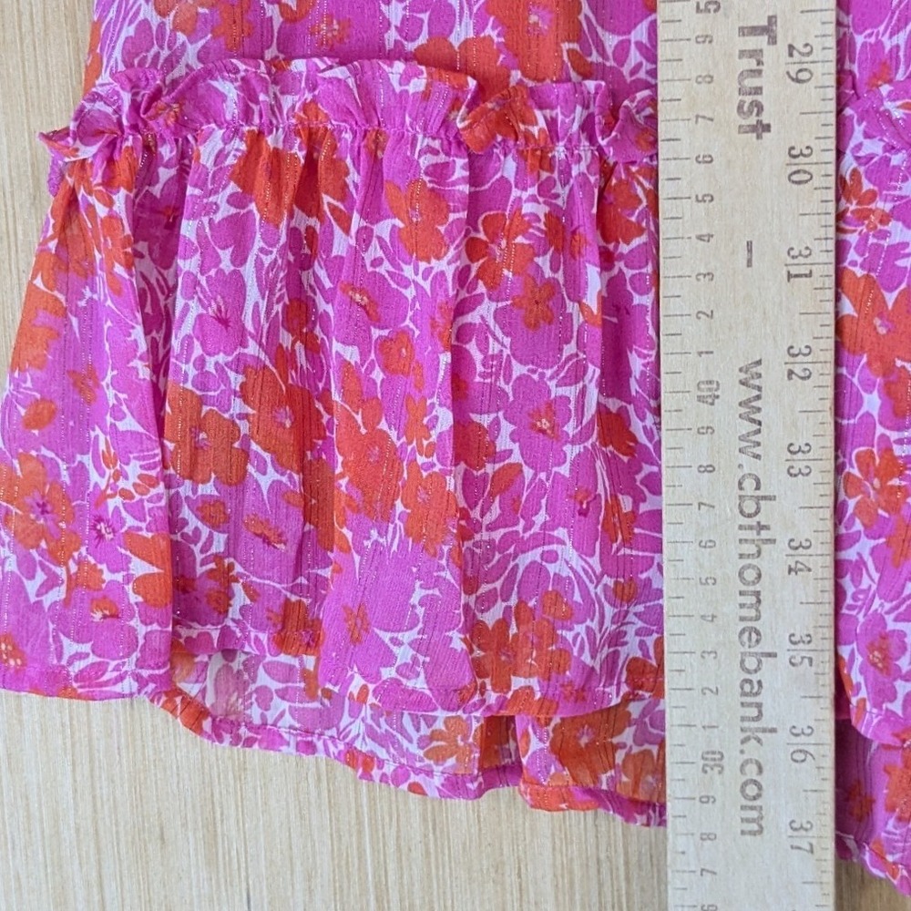 Umgee Boho Tropical Ruffle Hot Pink Floral Smocked Mini Dress 1X Metallic Stripe - Picture 7 of 8